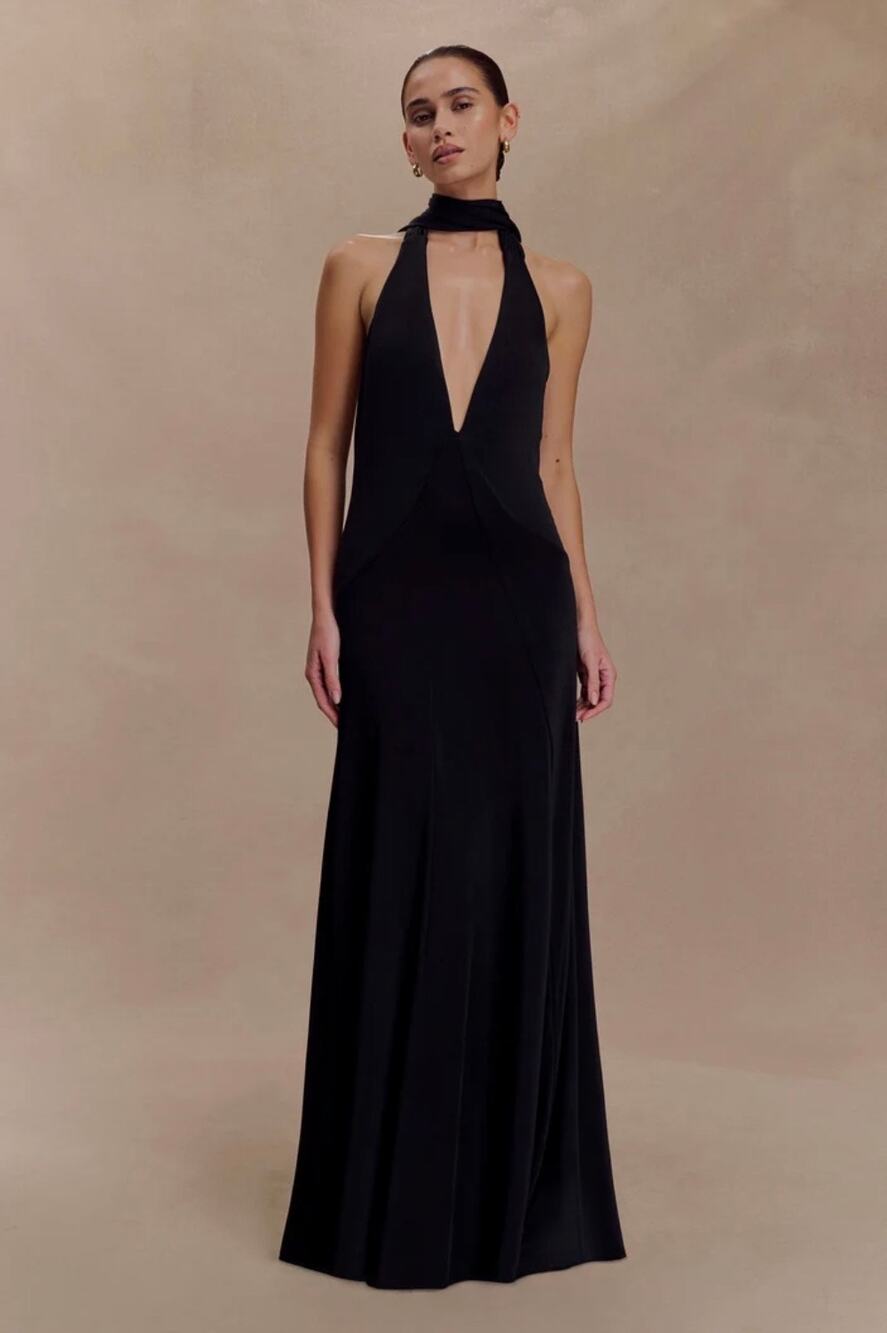 Meshki Juliet Slinky Maxi Dress With Scarf - Black